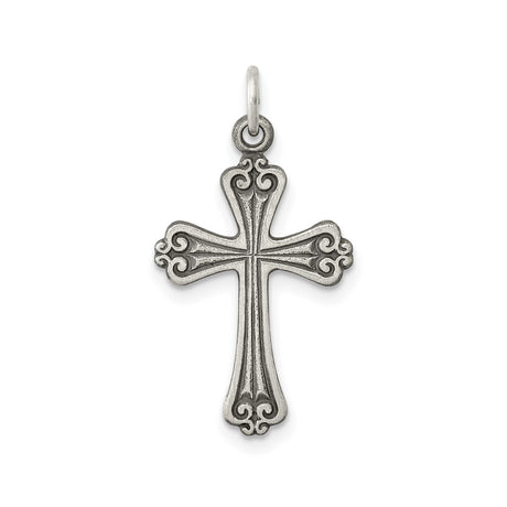 Sterling Silver Cross Pendant with Baroque Scrollwork and Matte Finish, Vintage Inspired Unisex Design
