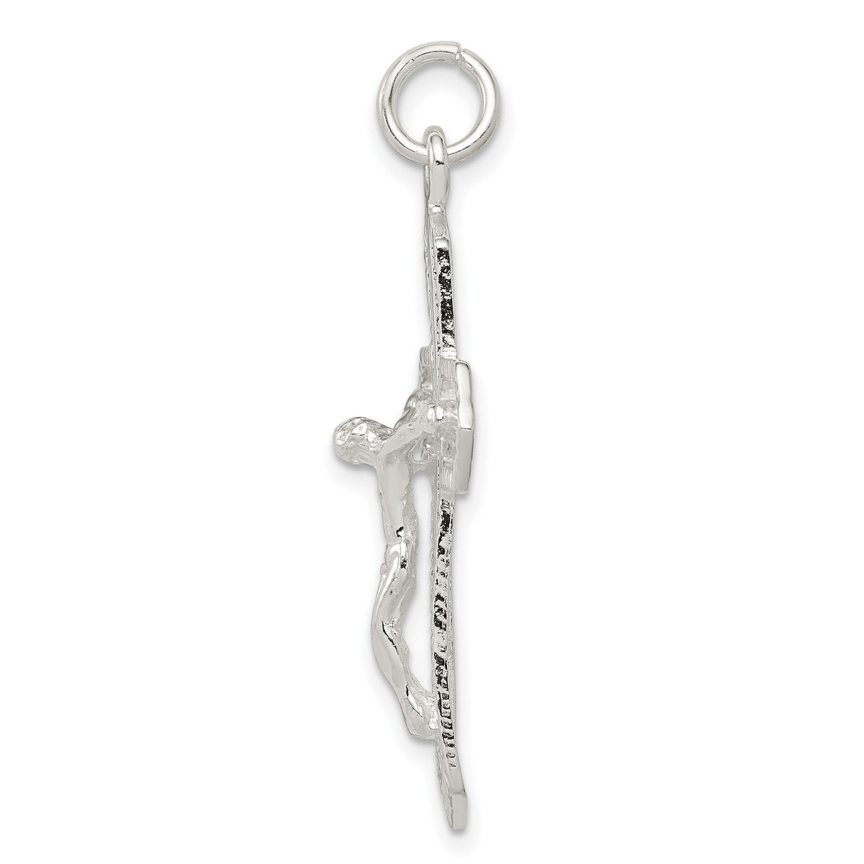 Sterling Silver Crucifix Cross Pendant with Beveled Edges and Textured Finish