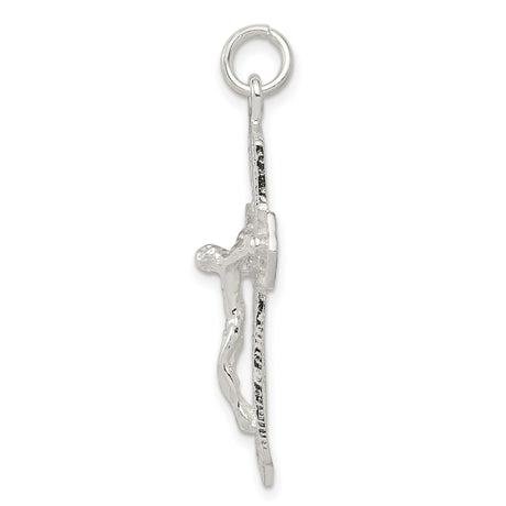 Sterling Silver Crucifix Cross Pendant with Beveled Edges and Textured Finish