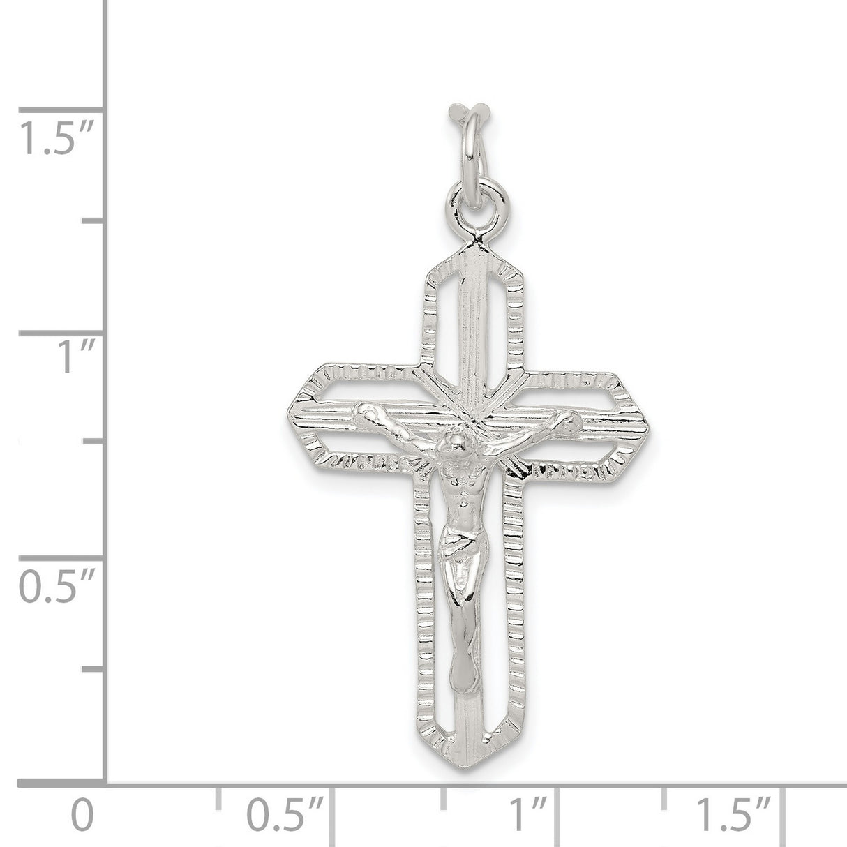 Sterling Silver Crucifix Cross Pendant with Beveled Edges and Textured Finish