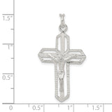 Sterling Silver Crucifix Cross Pendant with Beveled Edges and Textured Finish