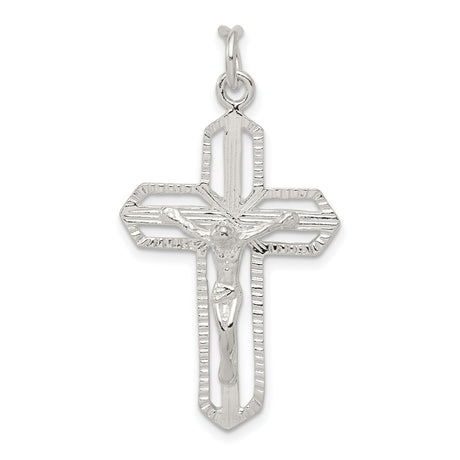 Sterling Silver Crucifix Cross Pendant with Beveled Edges and Textured Finish