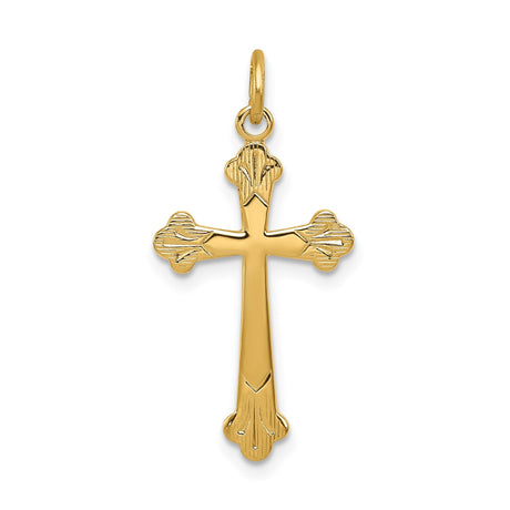 Sterling Silver Budded Cross Pendant with Carved Detail, Religious Charm Design