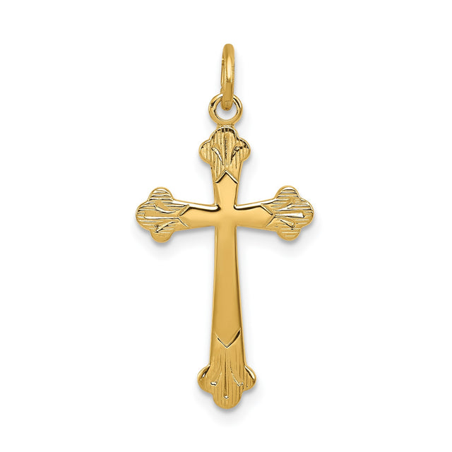Sterling Silver Budded Cross Pendant with Carved Detail, Religious Charm Design