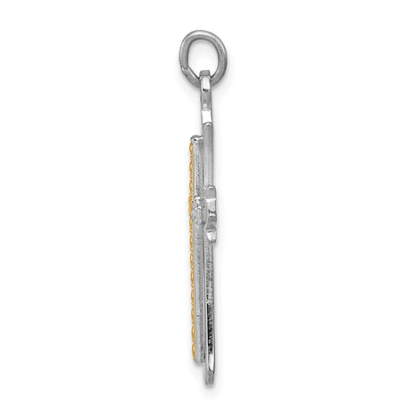 Sterling Silver Cross Pendant with Two-Tone Flared Ends and Textured Inlay for Men and Women