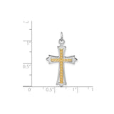 Sterling Silver Cross Pendant with Two-Tone Flared Ends and Textured Inlay for Men and Women