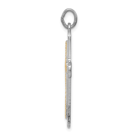 Sterling Silver Cross Pendant with Textured Gold-Tone Center and Polished Border