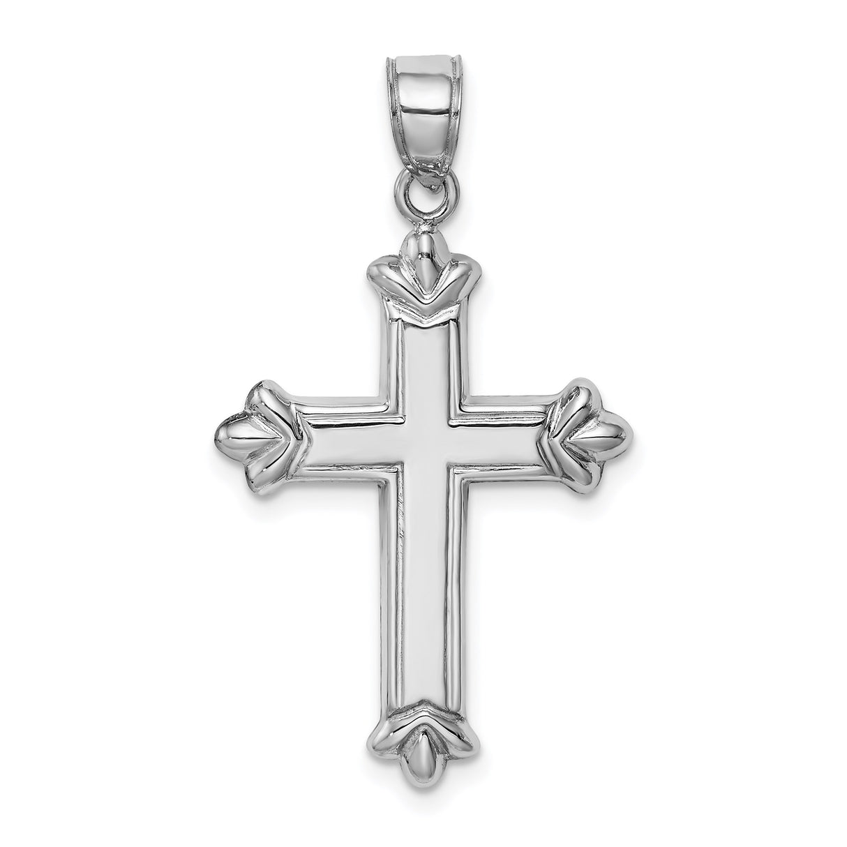 Sterling Silver Fleur-De-Lis Cross Pendant with Beveled Design, Spiritual Religious Jewelry