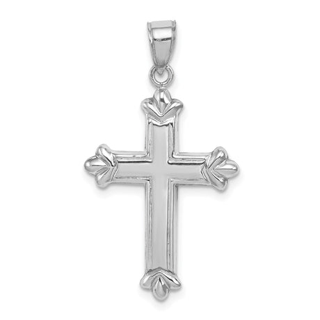 Sterling Silver Fleur-De-Lis Cross Pendant with Beveled Design, Spiritual Religious Jewelry