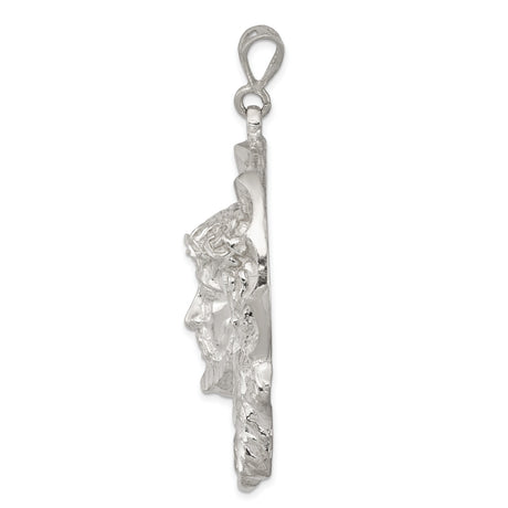 Sterling Silver Jesus Face Pendant with Crown of Thorns and Radiant Halo Design