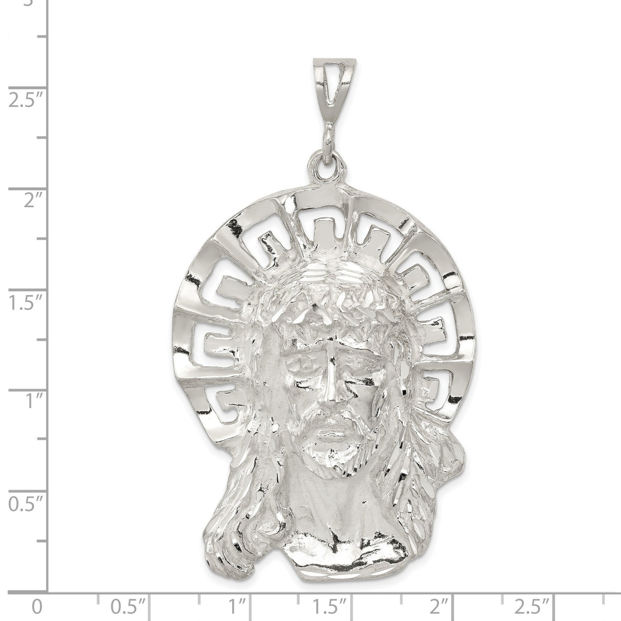 Sterling Silver Jesus Face Pendant with Crown of Thorns and Radiant Halo Design