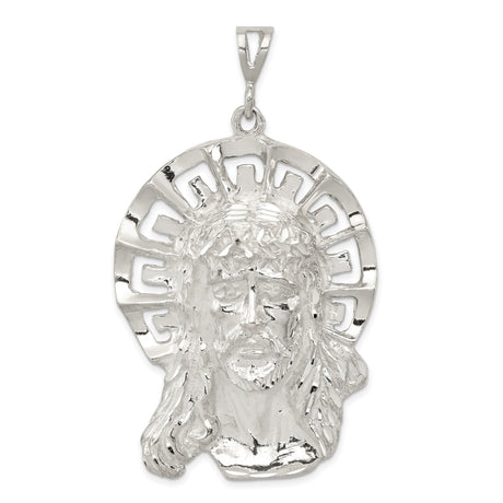 Sterling Silver Jesus Face Pendant with Crown of Thorns and Radiant Halo Design