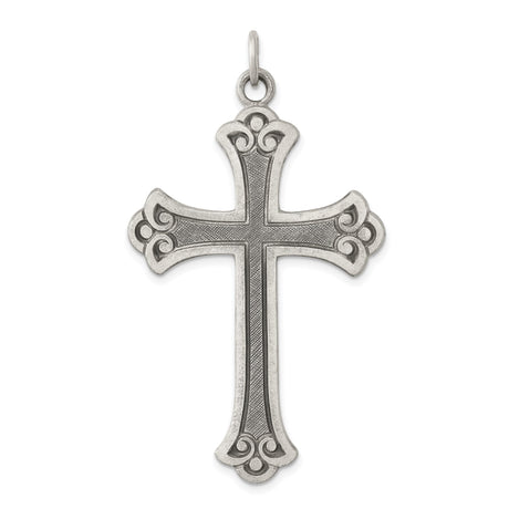 Sterling Silver Cross Pendant with Antique Scroll Design, Baroque Style Spiritual Jewelry