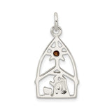 Sterling Silver Nativity Scene Pendant with Crystal Star, Mary Joseph and Baby Jesus