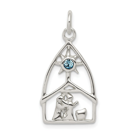 Sterling Silver Nativity Scene Pendant with Crystal Star, Mary Joseph and Baby Jesus