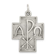 Sterling Silver Cross Pendant with Alpha Omega Design, Antique Religious Style