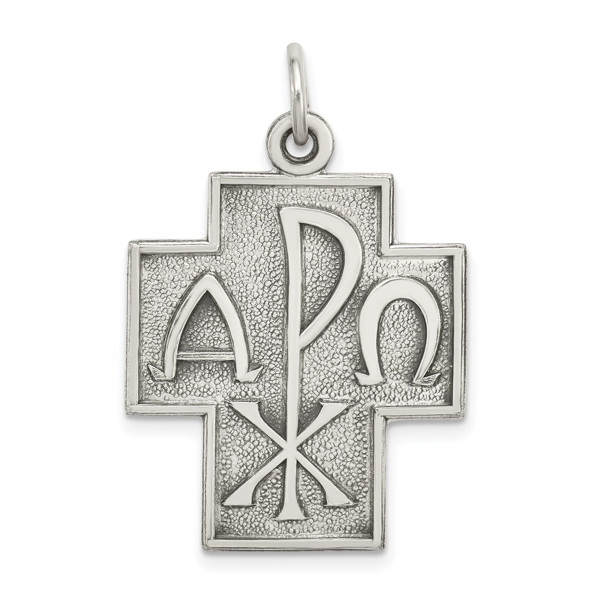 Sterling Silver Cross Pendant with Alpha Omega Design, Antique Religious Style