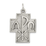 Sterling Silver Cross Pendant with Alpha Omega Design, Antique Religious Style