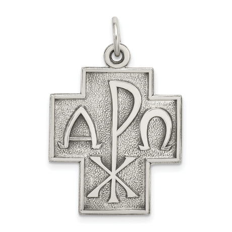 Antiqued Alpha Omega Cross Charm Pendant in Real 925 Sterling Silver