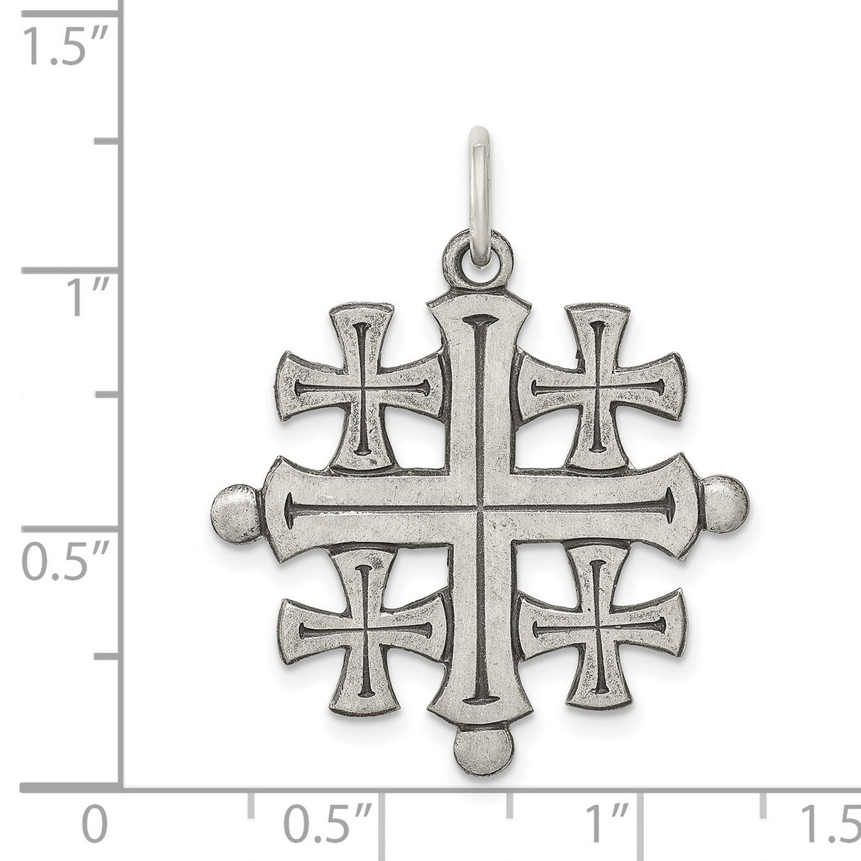 Quarter Size Jerusalem Cross Charm Pendant in Real 925 Sterling Silver