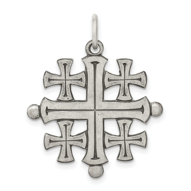Quarter Size Jerusalem Cross Charm Pendant in Real 925 Sterling Silver