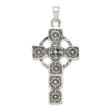 Sterling Silver Celtic Cross Pendant with Oxidized Finish and Halo Accent for Men and Women