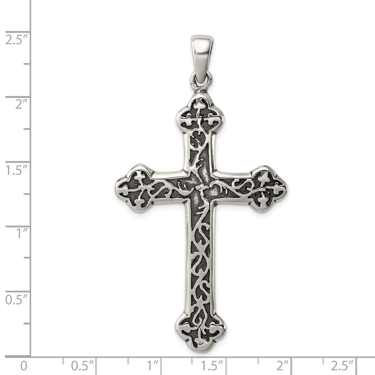 Sterling Silver Cross Pendant with Budded Thorn Design, Gothic Christian Symbol for Men and Women