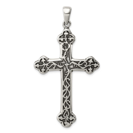 Sterling Silver Cross Pendant with Budded Thorn Design, Gothic Christian Symbol for Men and Women