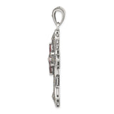 Red CZ and Marcasite Cross Charm Pendant in Real 925 Sterling Silver