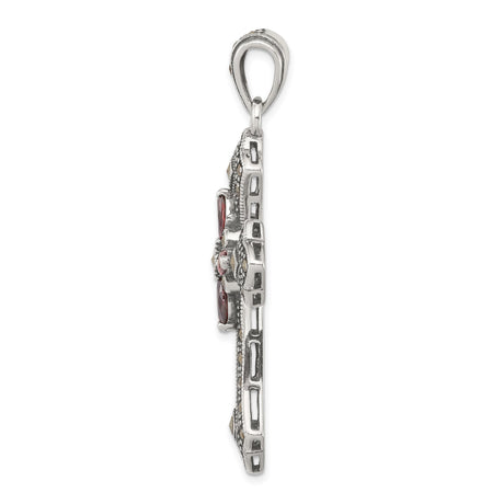 Sterling Silver Cross Pendant with Cubic Zirconia and Marcasite, Vintage Religious Style