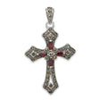 Red CZ and Marcasite Cross Charm Pendant in Real 925 Sterling Silver