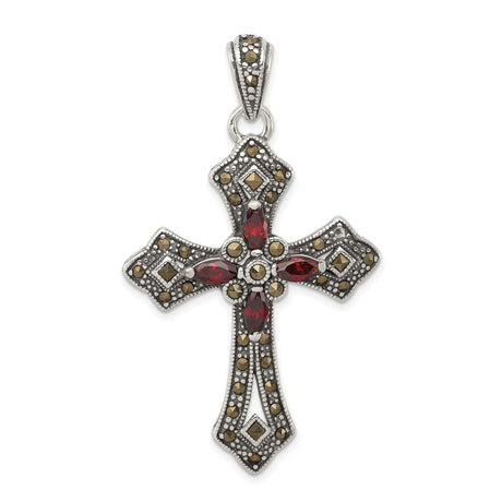 Sterling Silver Cross Pendant with Cubic Zirconia and Marcasite, Vintage Religious Style