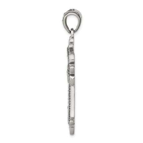 Sterling Silver Cross Pendant with Marcasite, Oxidized Fleur Design, Vintage Religious Style