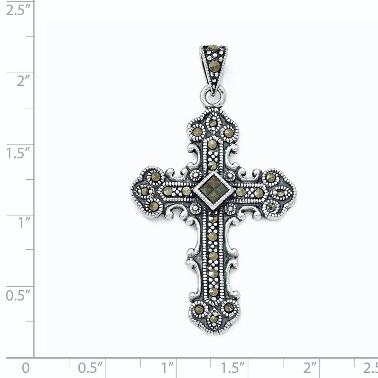 Marcasite Cross Charm Pendant in Real 925 Sterling Silver