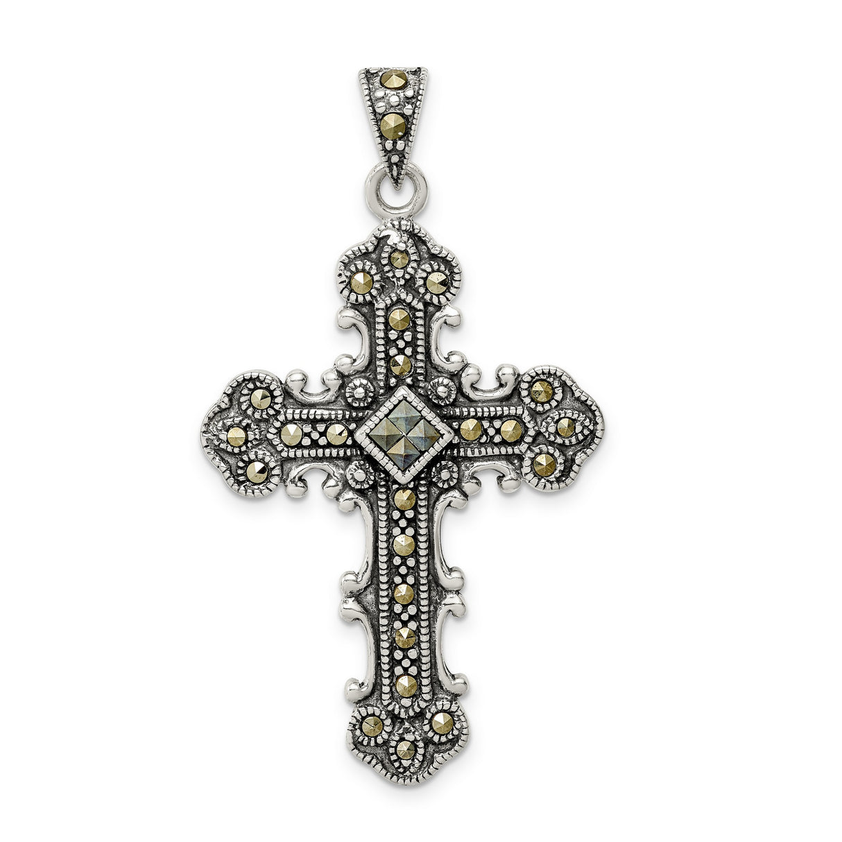 Marcasite Cross Charm Pendant in Real 925 Sterling Silver