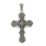 Marcasite Cross Charm Pendant in Real 925 Sterling Silver