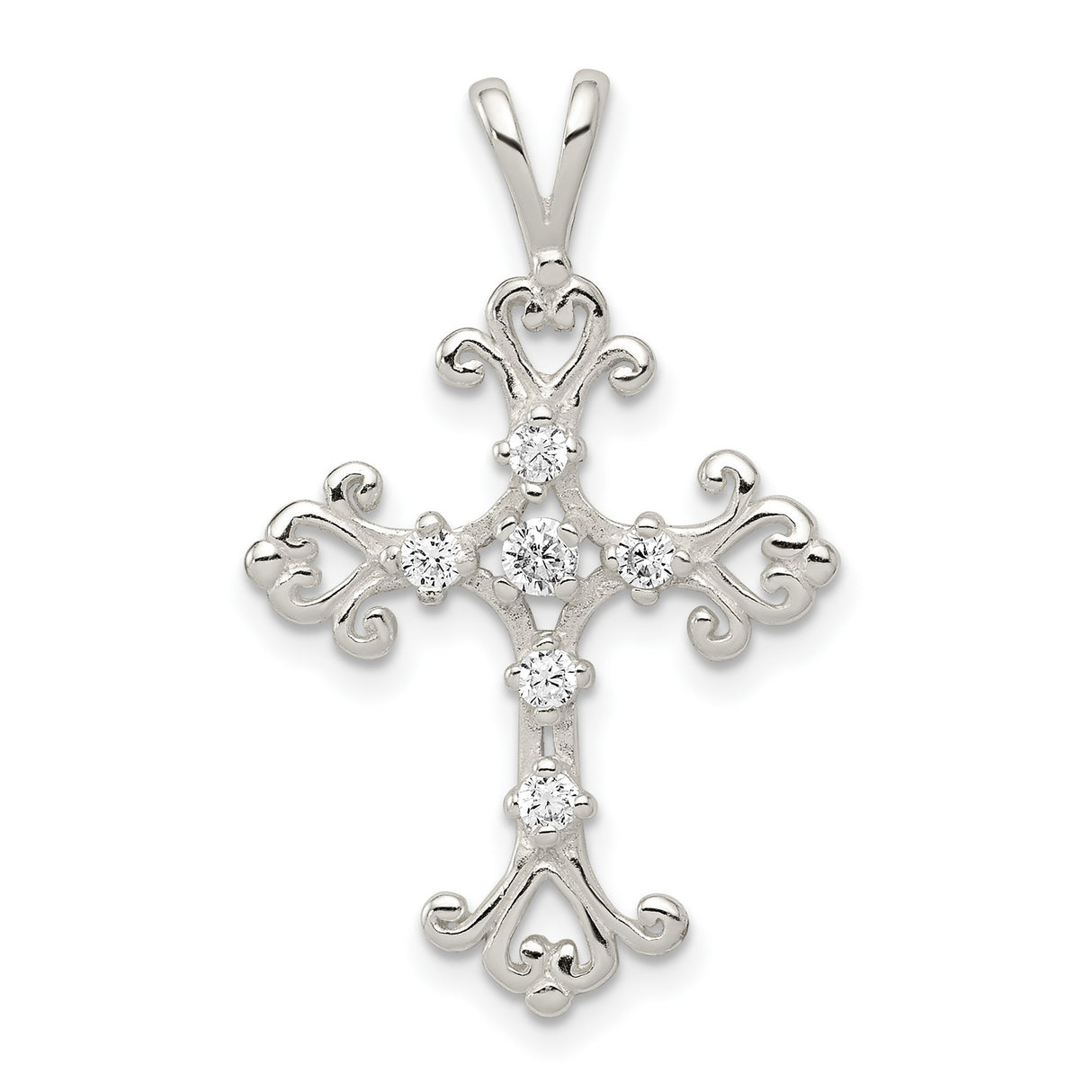 CZ Cross Charm Pendant in Real 925 Sterling Silver