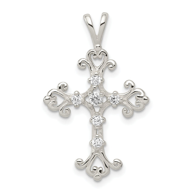 CZ Cross Charm Pendant in Real 925 Sterling Silver