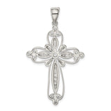 Sterling Silver Cross Pendant with Cubic Zirconia, Milgrain Edges and Filigree Design