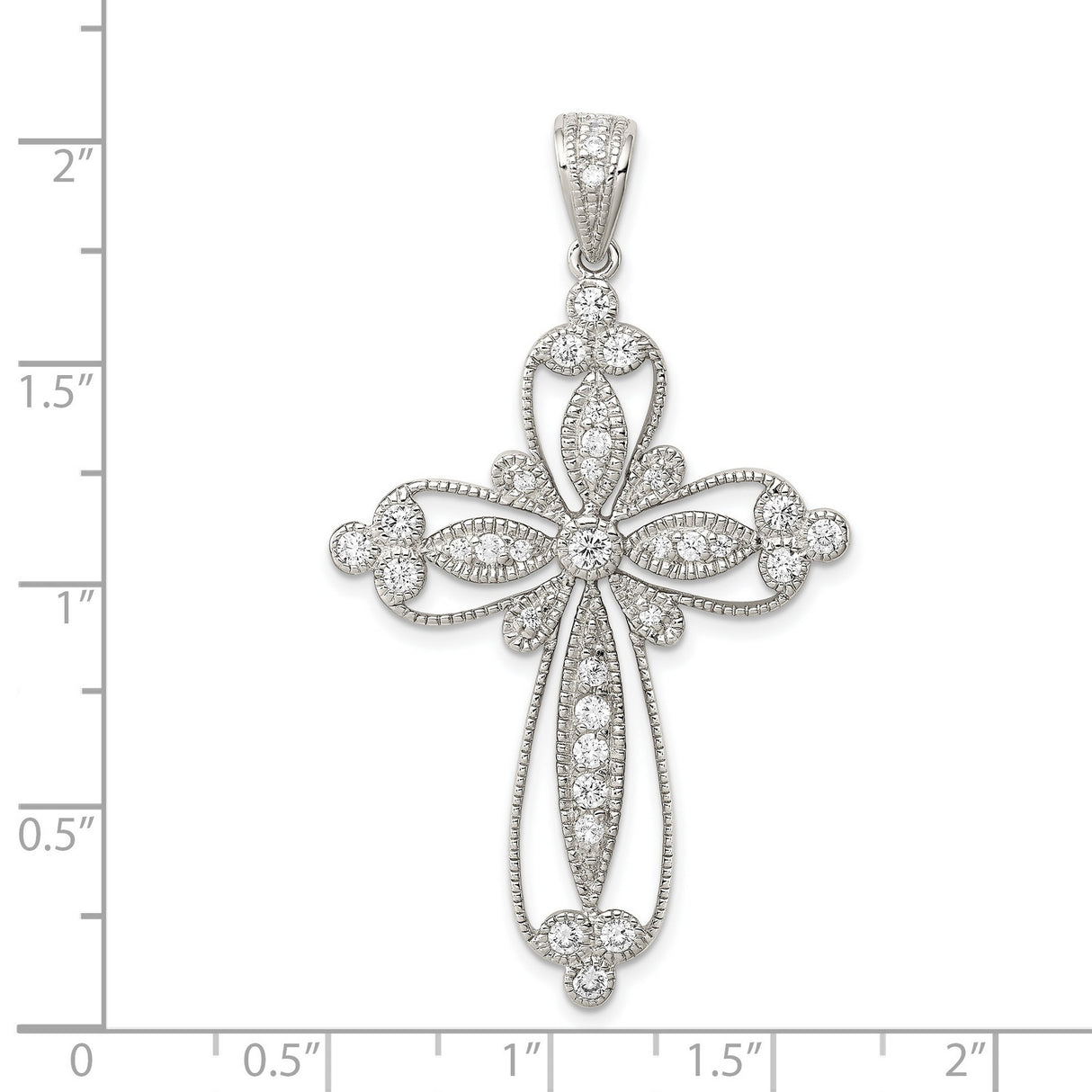 Sterling Silver Cross Pendant with Cubic Zirconia, Milgrain Edges and Filigree Design