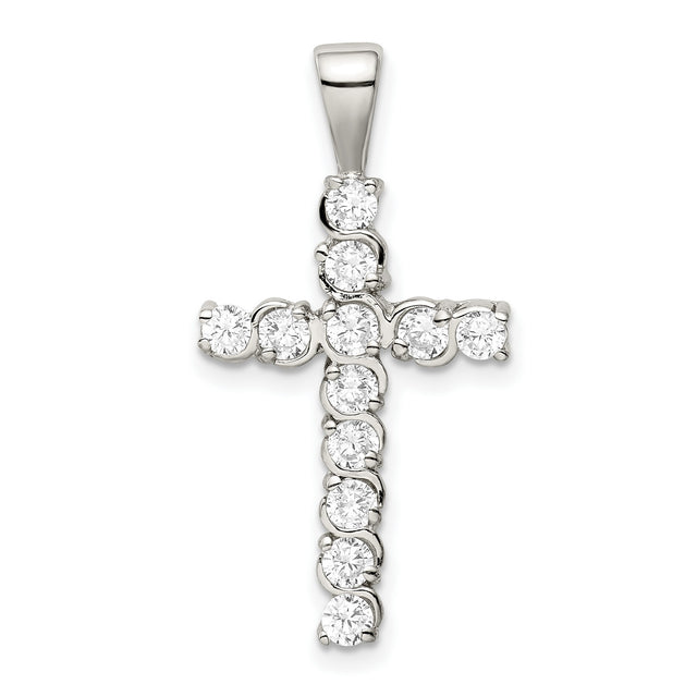 CZ Latin Cross Charm Pendant in Real 925 Sterling Silver