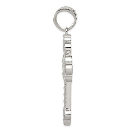 Sterling Silver Cross Pendant with Cubic Zirconia, Budded Design, Religious Jewelry for Men and Women