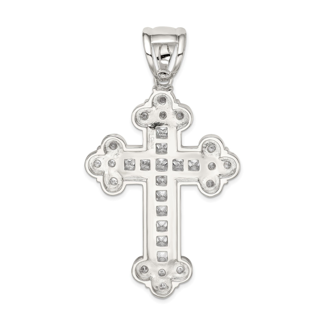 CZ Budded Cross Charm Pendant in Real 925 Sterling Silver