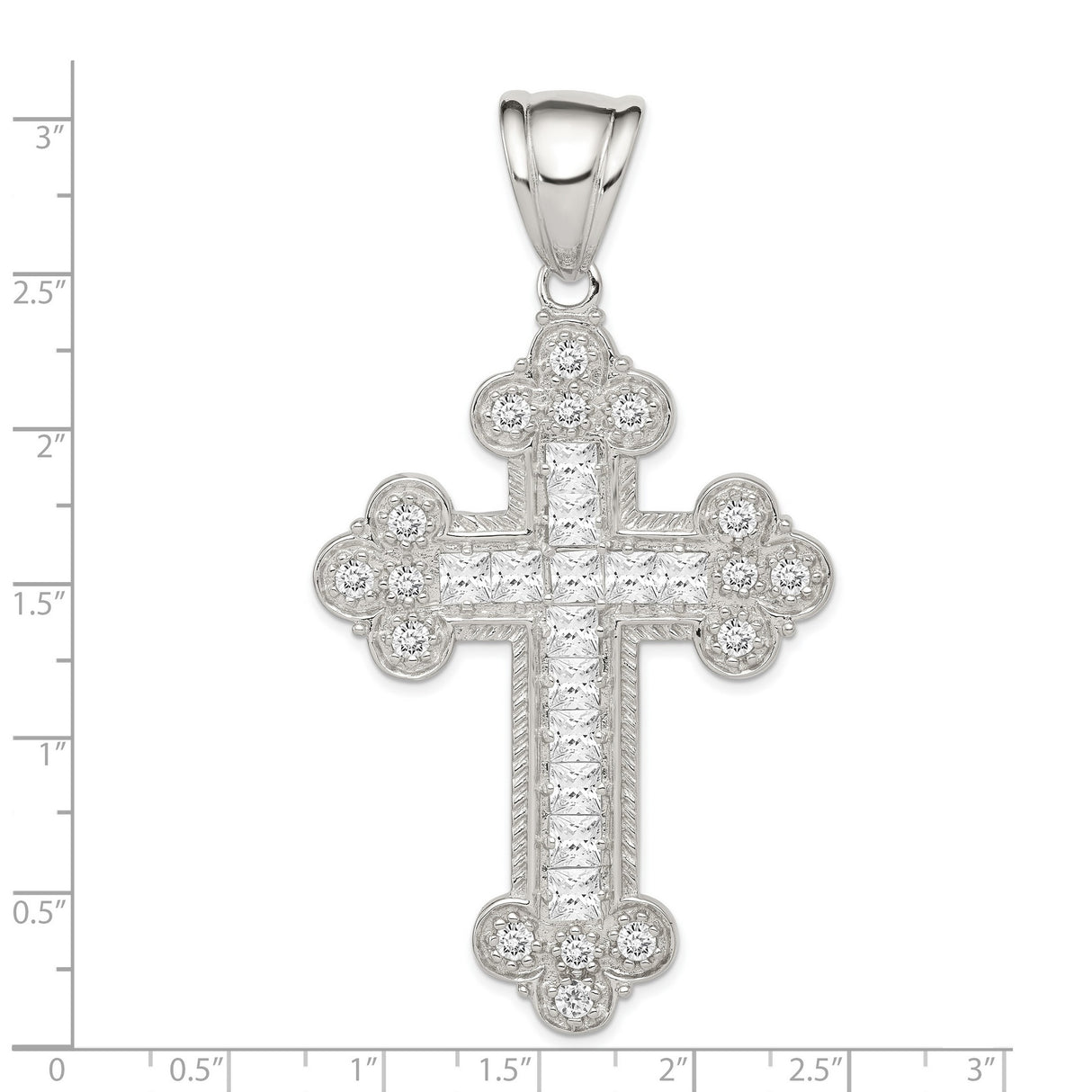 CZ Budded Cross Charm Pendant in Real 925 Sterling Silver