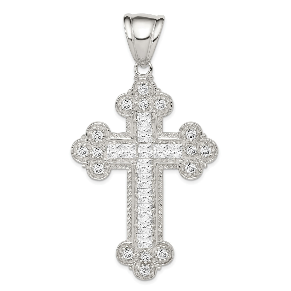 CZ Budded Cross Charm Pendant in Real 925 Sterling Silver