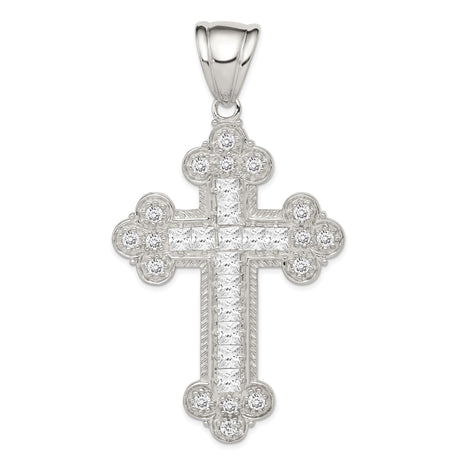 Sterling Silver Cross Pendant with Cubic Zirconia, Budded Design, Religious Jewelry for Men and Women