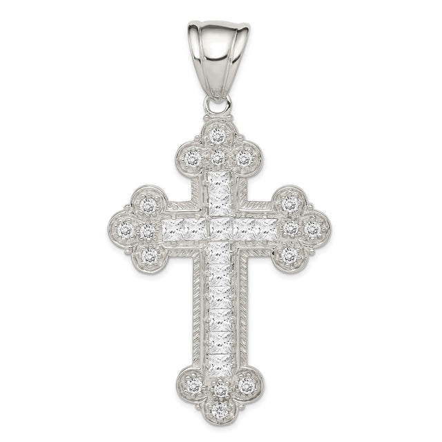 CZ Budded Cross Charm Pendant in Real 925 Sterling Silver