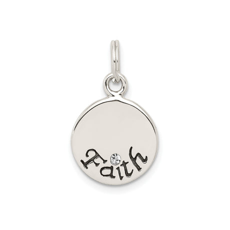 Sterling Silver Faith Pendant with Clear Crystal, Round Charm Symbolizing Strength and Belief