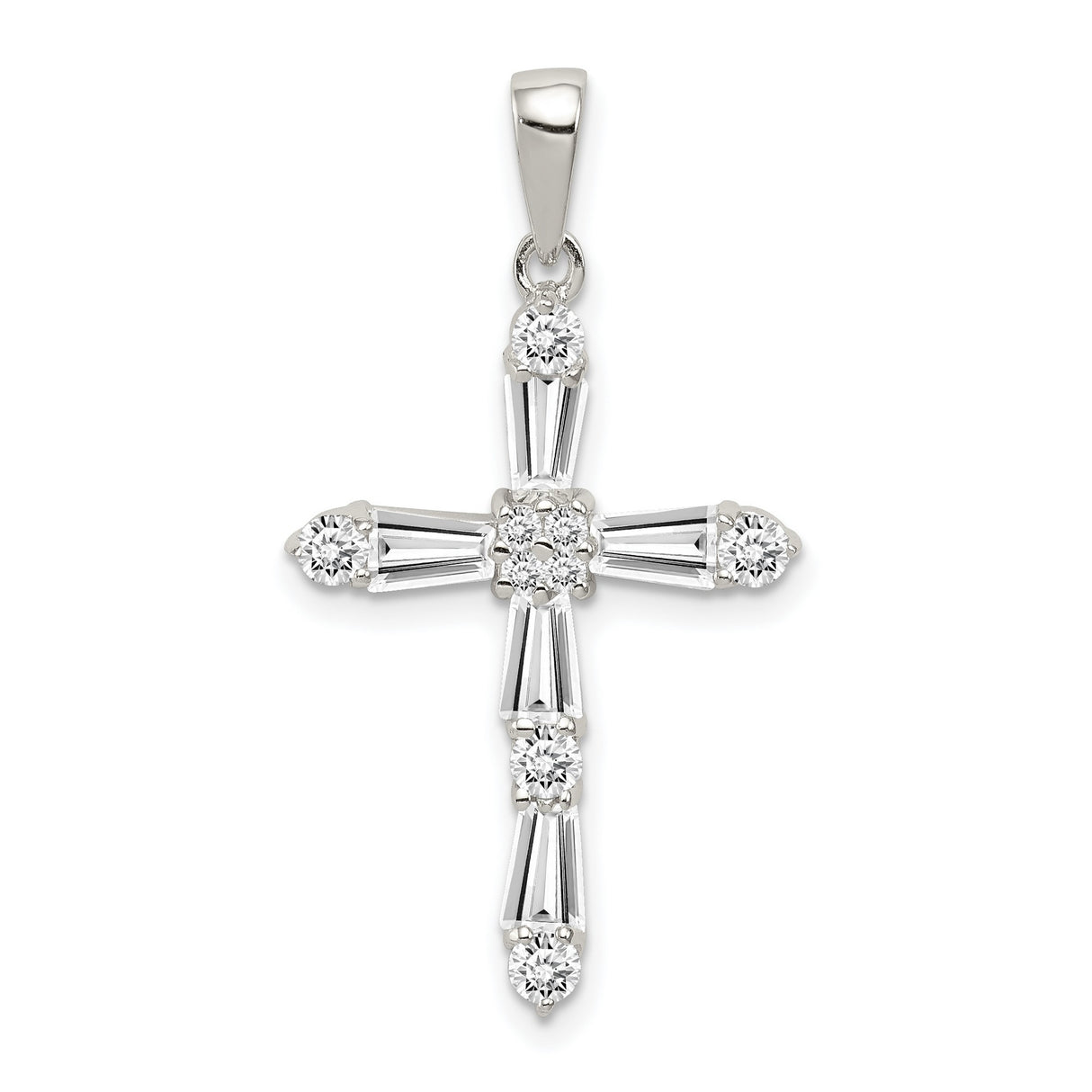 CZ Cross Charm Pendant in Real 925 Sterling Silver