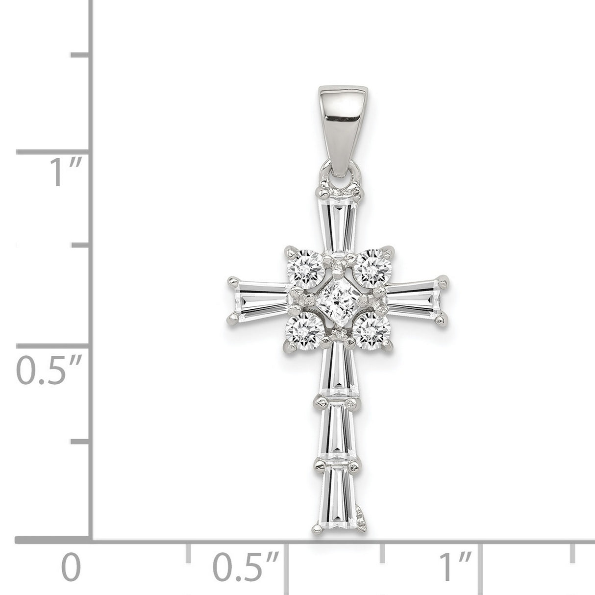 CZ Latin Cross Charm Pendant in Real 925 Sterling Silver